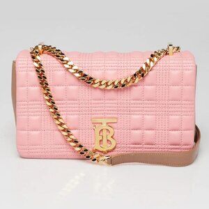 Burberry Peony/Camel Quilted Check Lambskin Leather Small Lola Bag